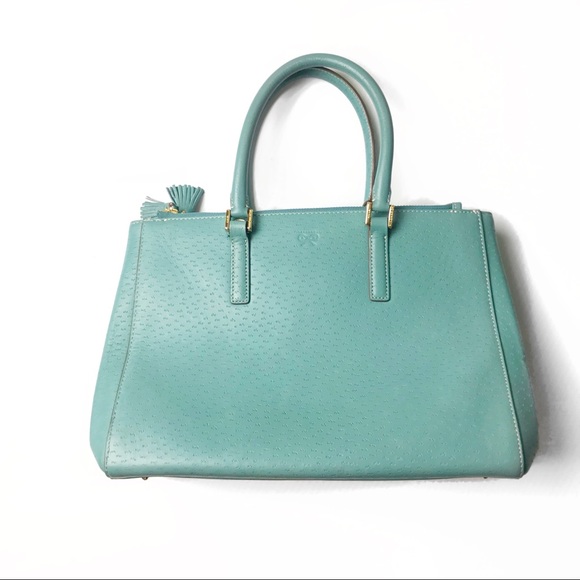 Anya Hindmarch Handbags - Anya Hindmarch teal blue leather top handle tote